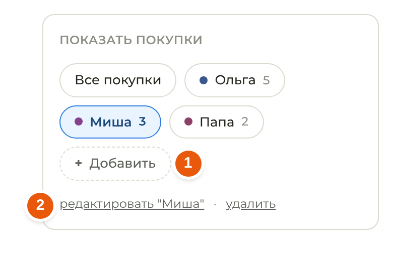 Строка Показать покупки